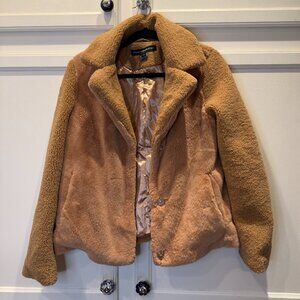 French Connection Faux Fur/Shearling Camel Coat Size XS